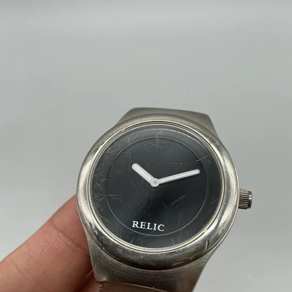 Relic Mens Watch 37mm Black Analog Digital Silver Tone For Parts Not Running
